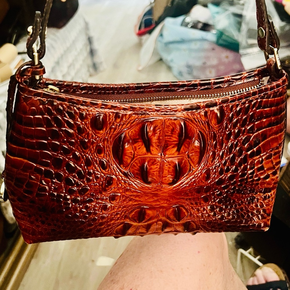 Brahmin Brown Crocodile Mini Melbourne Textured Shoulder Bag